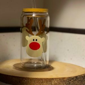 Reindeer beer glass, Christmas glass, Christmas cup, reindeer cup,vinyl
